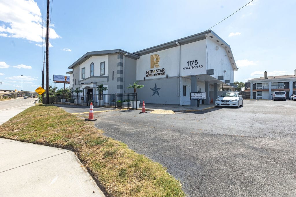 Street view of R Nite Star Hotel & Lounge at 1175 N Watson Rd, Arlington, Texas