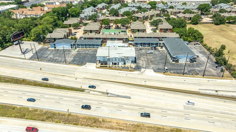 Aerial view of the hotel property along North Watson Road